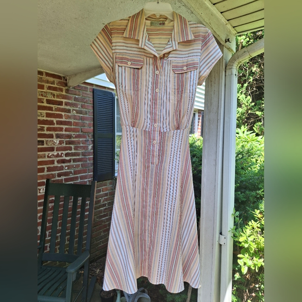Vintage Early 80s Striped Button-Down Midi Summer Dress